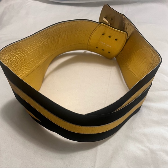 VINTAGE PALOMA PICASSO Wide Overlapping Cinch Belt- Black Velvet/Gold -NWOT SZ.M - Picture 4 of 13